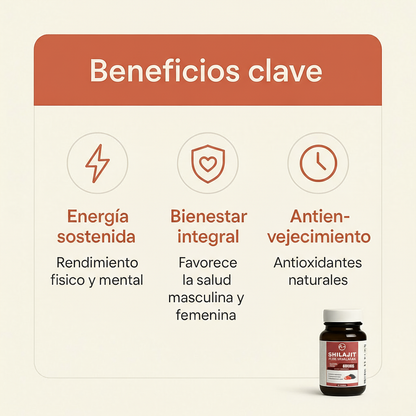 Energía estable y claridad mental todo el día, sin café ni estimulantes - Shilajit Gominolas