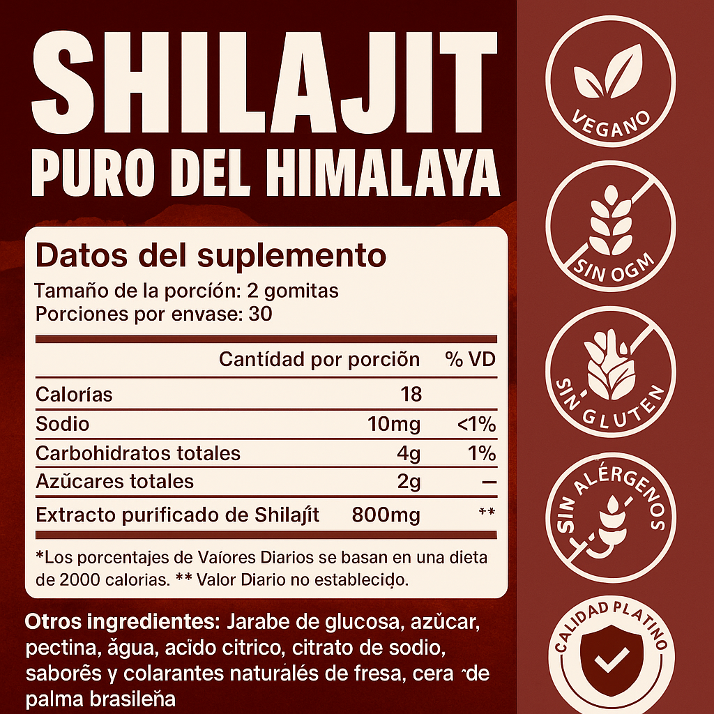 Energía estable y claridad mental todo el día, sin café ni estimulantes - Shilajit Gominolas
